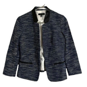 Ann Taylor blue tweed blazer with faux leather details